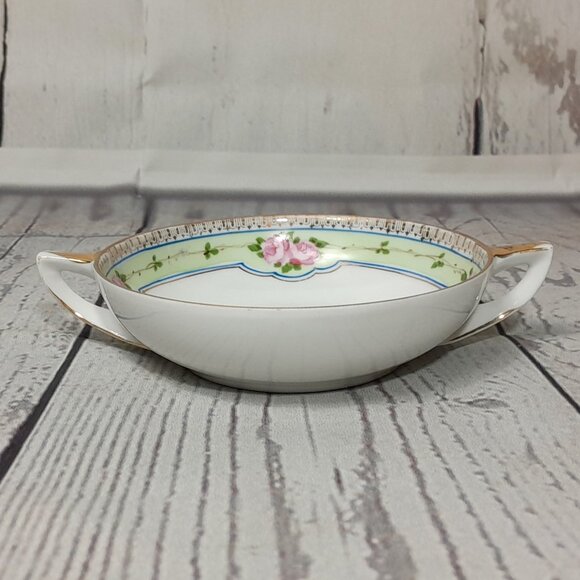 Nippon Bon Bon Bowl Double Handle Hand Painted Porcelain Floral Pink Roses - Picture 5 of 10
